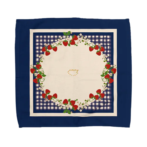 Jimmy Buffalo - Strawberry Wreath ブルーチェック Towel Handkerchief