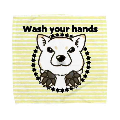 Wash your hands(白柴/ライトイエロー) タオルハンカチ