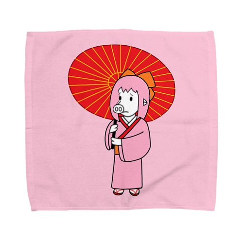お豚（とん）さん、和傘をさす。（ハンカチ版） Towel Handkerchief