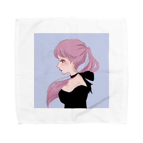 横顔の女性 黒 Towel Handkerchief