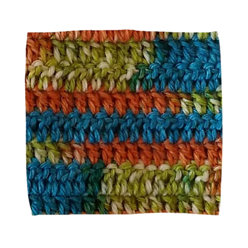 ウール毛糸手編み柄カラフル オレンジ系 タオルハンカチ