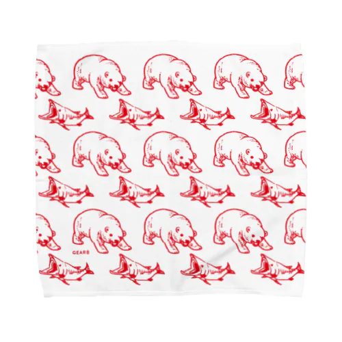 クマシャケモノグラムred Towel Handkerchief