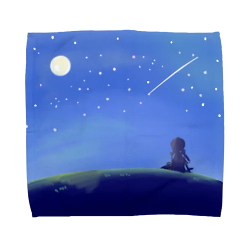 夜空を眺める少女【風景】 タオルハンカチ