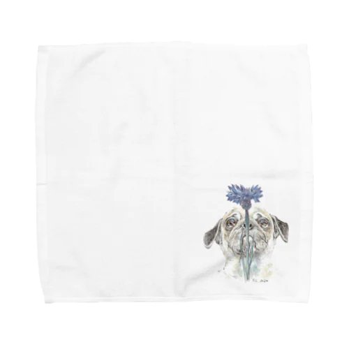 パグとヤグルマギク Towel Handkerchief