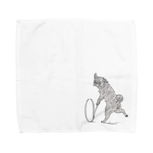 パグの輪回し～黒 Towel Handkerchief