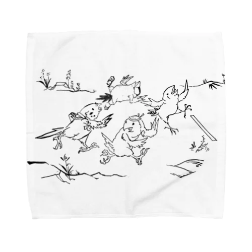 鳥鳥戯画の追いかけっこ Towel Handkerchief