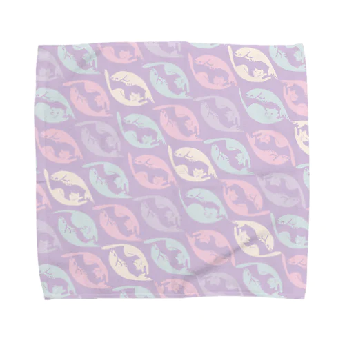猫魚鼠紋【紫】 タオルハンカチ