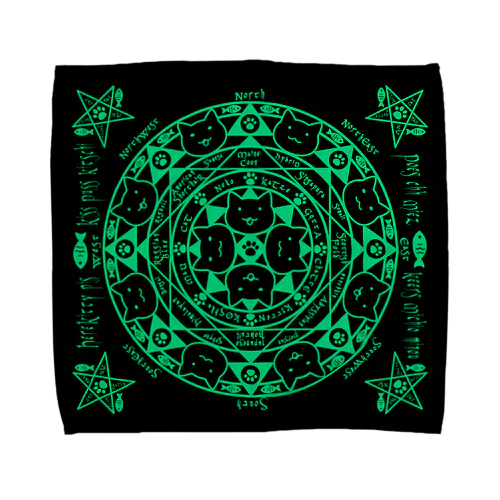 猫召喚魔法陣緑（Ｌサイズ専用） Towel Handkerchief