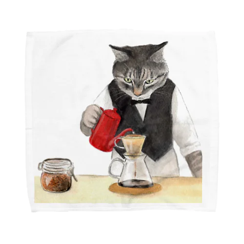 美味しいコーヒーを淹れる猫 Towel Handkerchief