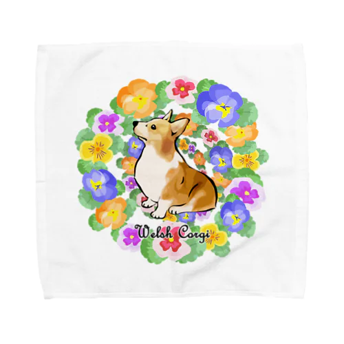 パンジーのリース　コーギー Towel Handkerchief
