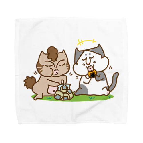 お悟り猫たちのおやつタイム Towel Handkerchief