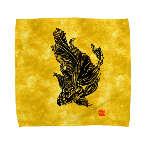 切り絵金魚--黒キャリコ-- Towel Handkerchief