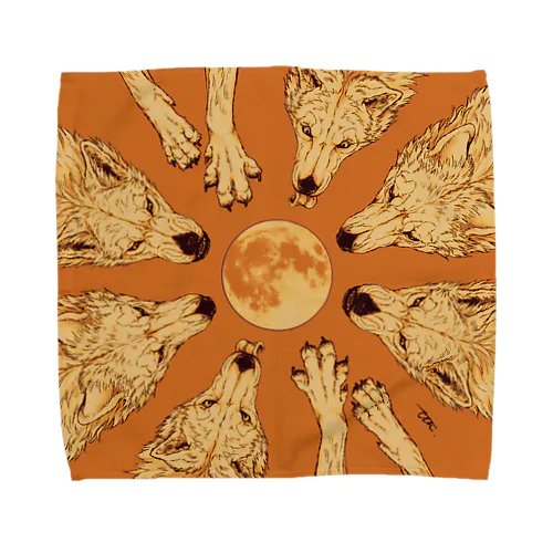 月と狼 クラシックオレンジ Towel Handkerchief