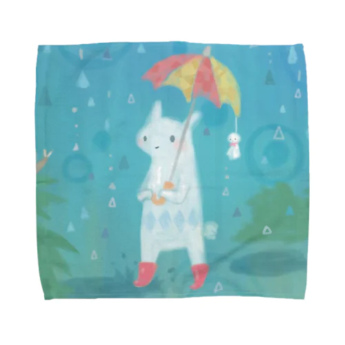 雨降り_白い生き物 Towel Handkerchief