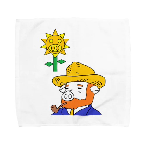 ブタサンフラワーとブッホさん Towel Handkerchief