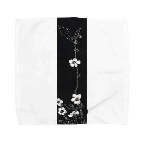 白と黒　花模様 Towel Handkerchief