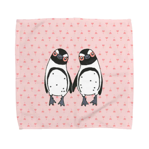 手繋ぎケープペンギンのカップル🐧❤️🐧 pinkversion Towel Handkerchief