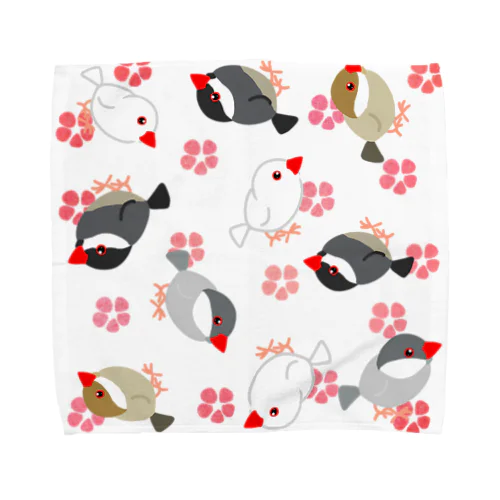 桜と文鳥わらわら Towel Handkerchief