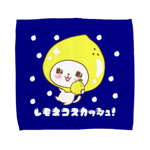 レモねこスカッシュ！ネイビー水玉 Towel Handkerchief