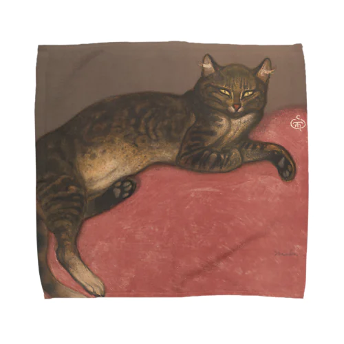 Winter: Cat on a Cushion Towel Handkerchief