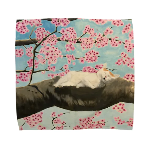 猫と桜 Towel Handkerchief