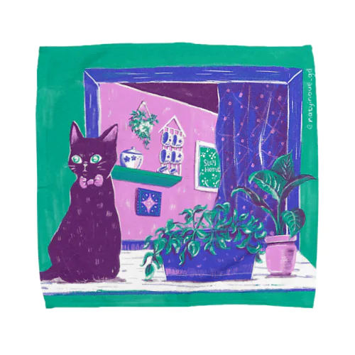 窓辺の黒猫 Towel Handkerchief