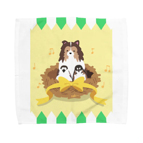 シェルティ×十姉妹 Towel Handkerchief