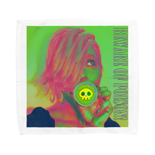 Beware of poison!　　毒に注意！　green Towel Handkerchief