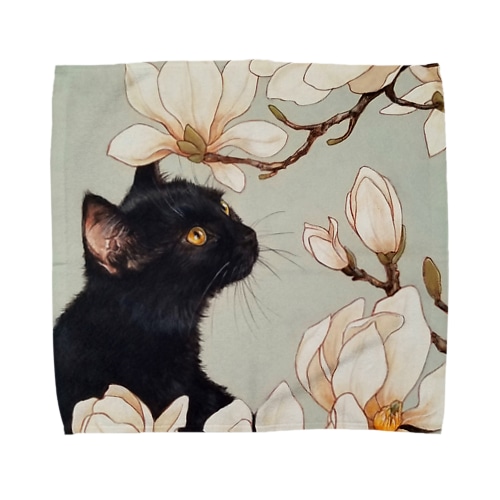白木蓮と黒猫 Towel Handkerchief