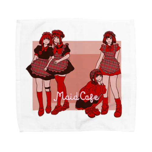 赤チェックのメイドカフェ Towel Handkerchief