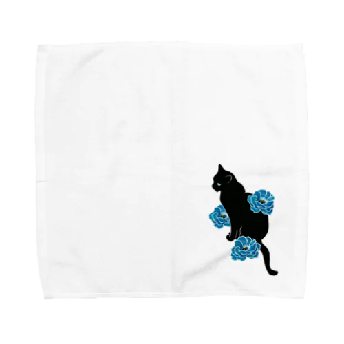 猫と青いトルコキキョウ Towel Handkerchief