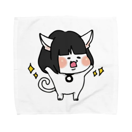 おかっぱ猫ぶんちゃん（白） Towel Handkerchief