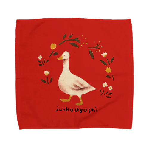 かわいいガチョウ（赤）Cute goose（Red） タオルハンカチ