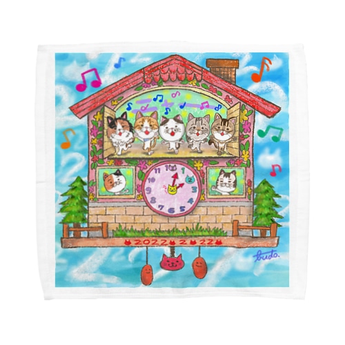 ニャンニャン猫時計 Towel Handkerchief