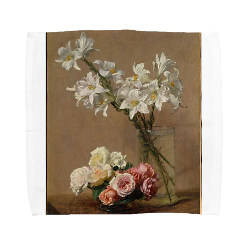 アンリファンタンラトゥール 　/　バラとユリ　Roses and Lilies 1888 Towel Handkerchief