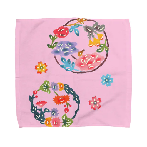 紅型柄・丸牡丹(ピンク） Towel Handkerchief