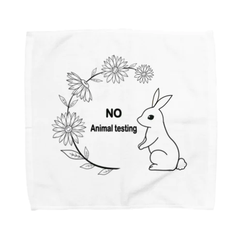 No Animal Testing! うさぎとお花 タオルハンカチ