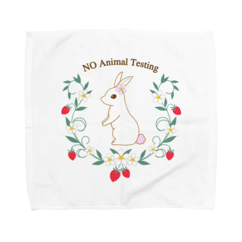 いちごとうさぎ　No Animal Testing! タオルハンカチ