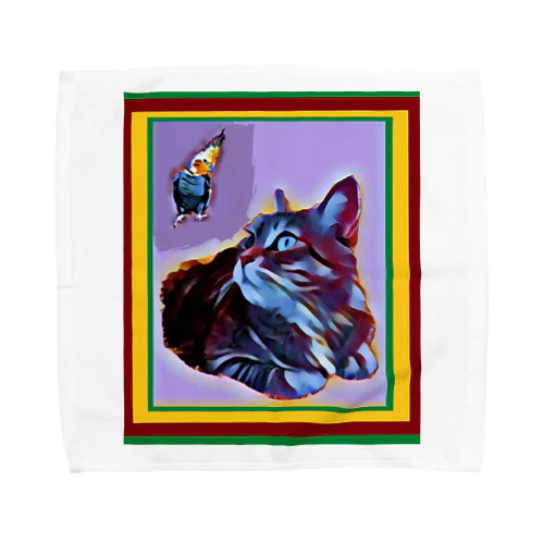 想いにふける猫 Towel Handkerchief