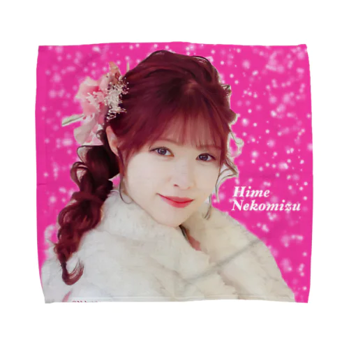 根古水ヒメ🌸No.1 ホットピンクラメ×振袖(アップ)［正方形］ฅ^ơωơ^ฅ♡ Towel Handkerchief