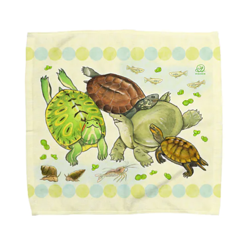 4匹の亀と水辺の生き物たち（仮） Towel Handkerchief