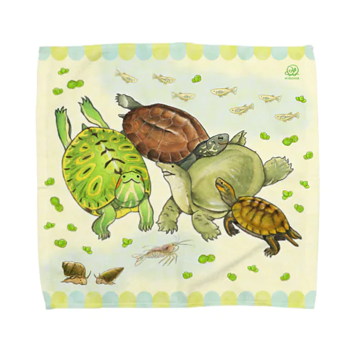 水辺のカメと生き物たち Towel Handkerchief