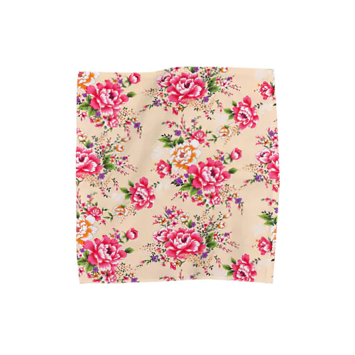 台湾の伝統的な花柄 (牡丹ピンク) / タオルハンカチ Towel Handkerchief