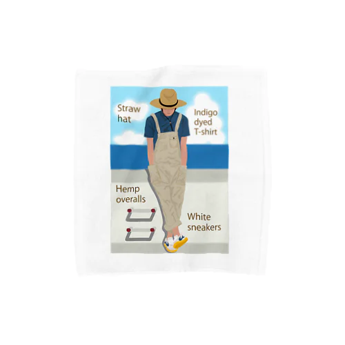 海と麦わら帽の青年 Towel Handkerchief