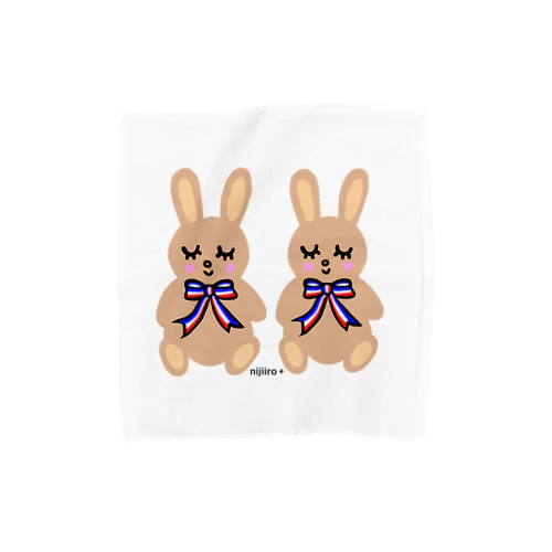 おすましウサギさん おしゃれトリコロールリボン  Towel Handkerchief