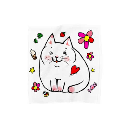 にこにこ白にゃんこ Towel Handkerchief