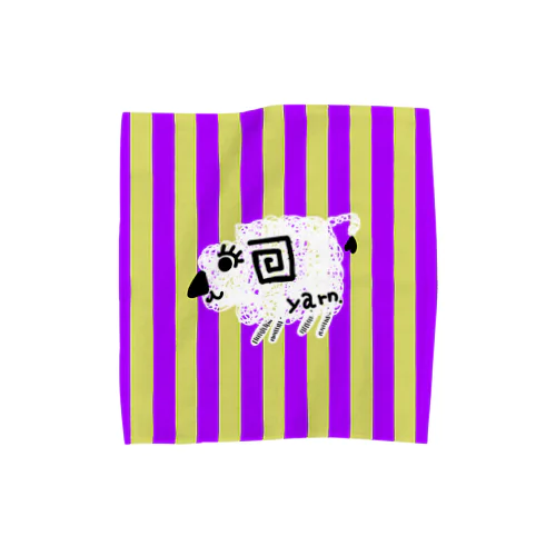 【白】紫黄色ストライプ羊 タオルハンカチ