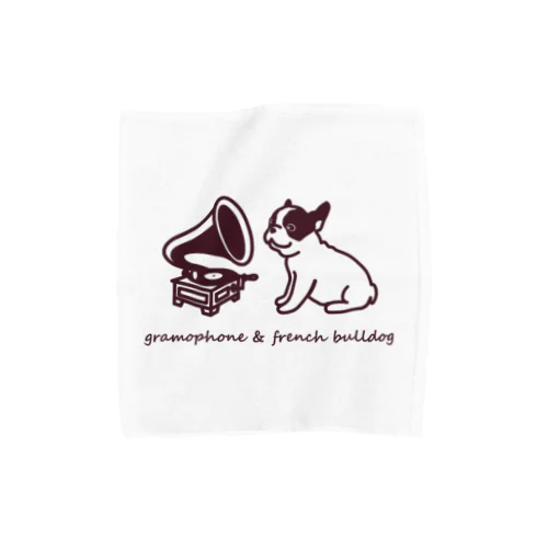 フレンチブルドッグと蓄音機 Towel Handkerchief