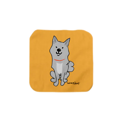 たち耳長毛黒わんこ Towel Handkerchief