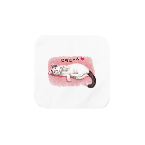 猫パステル画〈ごろにゃん💗〉 タオルハンカチ